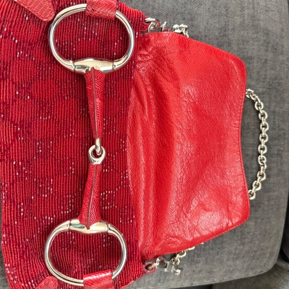 Gucci red Crystal GG beaded handbag with lizard skin and silver horsebit - Picture 2 of 11